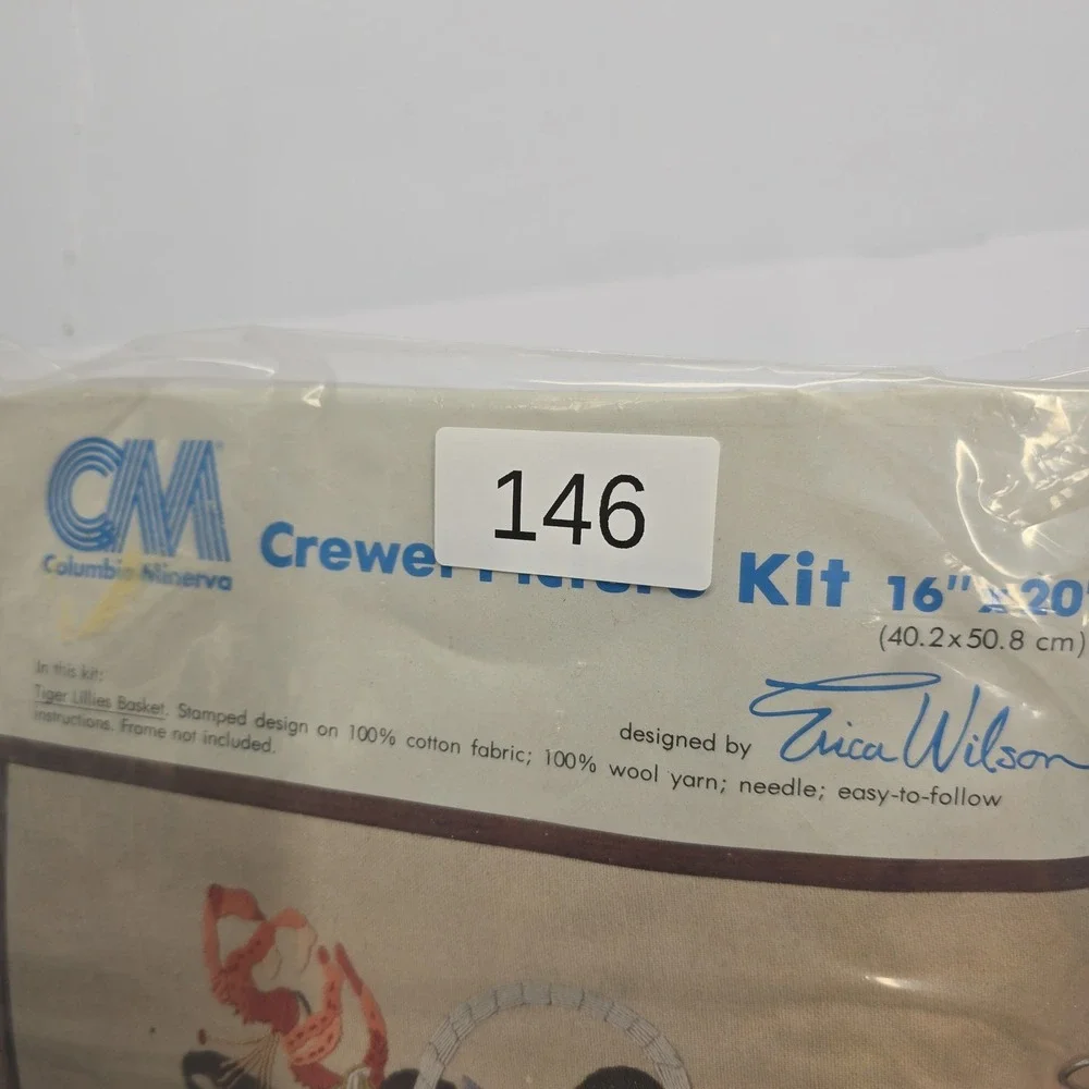 Vintage Columbia Minerva Erica Wilson Crewel Picture Kit Tiger Lillies 7160 1980